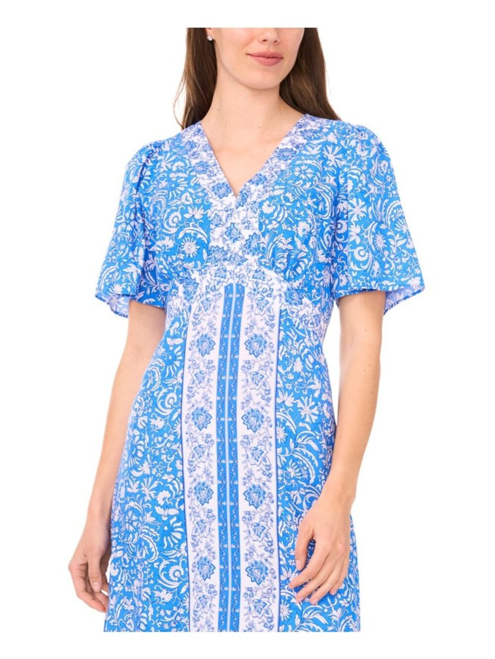MSK Printed Short-Sleeve Maxi Dress Women's Size L Palace Blue V-Neck $99 - Picture 4 of 4
